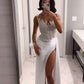 White Strapless Sheath Beading Appliques Long Prom Dress Evening Gown, DP3371