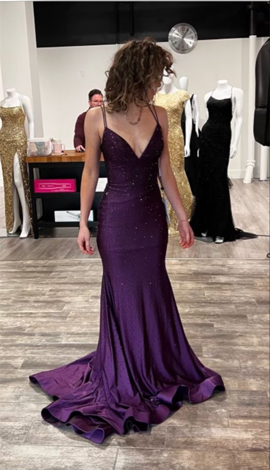 Dark Purple Spaghetti Straps Mermaid Satin Long Formal Prom Dress DP3890