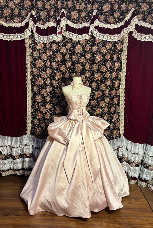 Vintage Light Pink Sweetheart Satin Sweet 16 Quinceanera A-Line Princess Evening Dress Ball Gown  DP6293