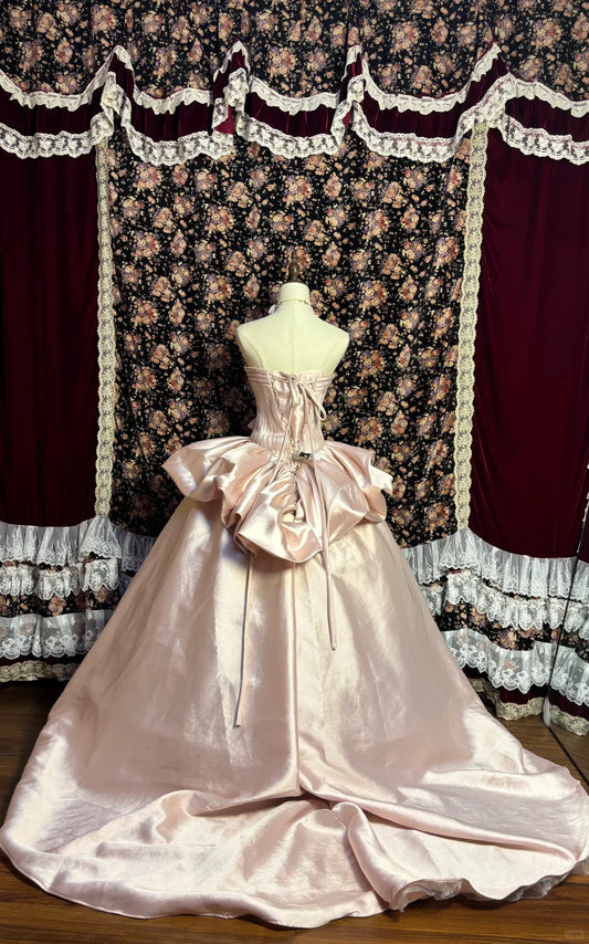 Vintage Light Pink Sweetheart Satin Sweet 16 Quinceanera A-Line Princess Evening Dress Ball Gown  DP6293