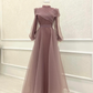 Modest Dusty Purple Chiffon Long Sleeves A-Line Formal Party Dress, DP3688