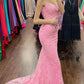 Elegant Pink Lace Mermaid Prom Dress Spaghetti Strap Formal Evening Gown with Lace Train DP8197