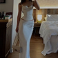 White Spaghetti Straps 2 Pieces Sheath Long Party Dress, DP3732