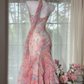 Gorgeous Pink Floral Seuqin Mermaid Chiffon Long Prom Dress Evening Dress DP6362