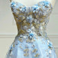 Vintage Light Blue Sweetheart Applique Strapless Design A-Line Evening Dress Prom Dress DP6132