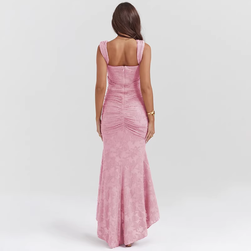 Elegant Off-the-Shoulder Lace Mermaid Prom Gown Ruched Evening Dress DP8146