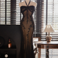 Vintage Black Applique Design Elegant Chiffon Evening Dress Prom Dress DP6017