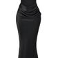 Black Strapless Mermaid Satin Long Formal Evening Party Dress, DP3716