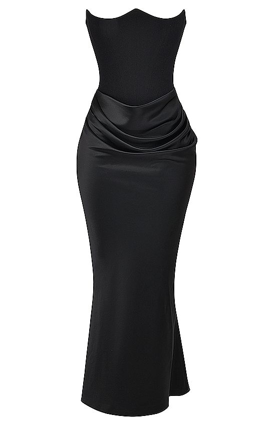 Black Strapless Mermaid Satin Long Formal Evening Party Dress, DP3716