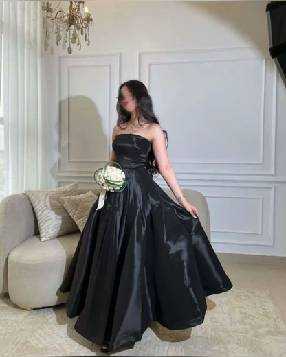 Black Strapless A-Line Long Formal Party Gown Evening Dress DP3867