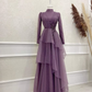 Elegant Purple High Neck Long Sleeves A-Line Formal Party Dress, DP3689