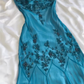 Elegant Blue Spaghetti Straps Beading Vintage Long Party Dress, DP3805