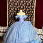 Vintage Blue Off-the-shoulder Chiffon Sweet 16 Quinceanera A-Line Princess Evening Dress Ball Gown DP6294