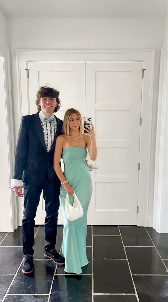 Light Blue Strapless Simple Elegant Long Wedding Guest Dress, DP3555 – DSProm