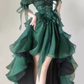 Green Off Shoulder A-Line Chiffon Long Party Dress Pretty Birthday Outfits, DP5380