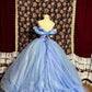 Vintage Blue Off-the-shoulder Chiffon Sweet 16 Quinceanera A-Line Princess Evening Dress Ball Gown DP6294
