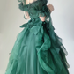 Green Off Shoulder A-Line Chiffon Long Party Dress Pretty Birthday Outfits, DP5380