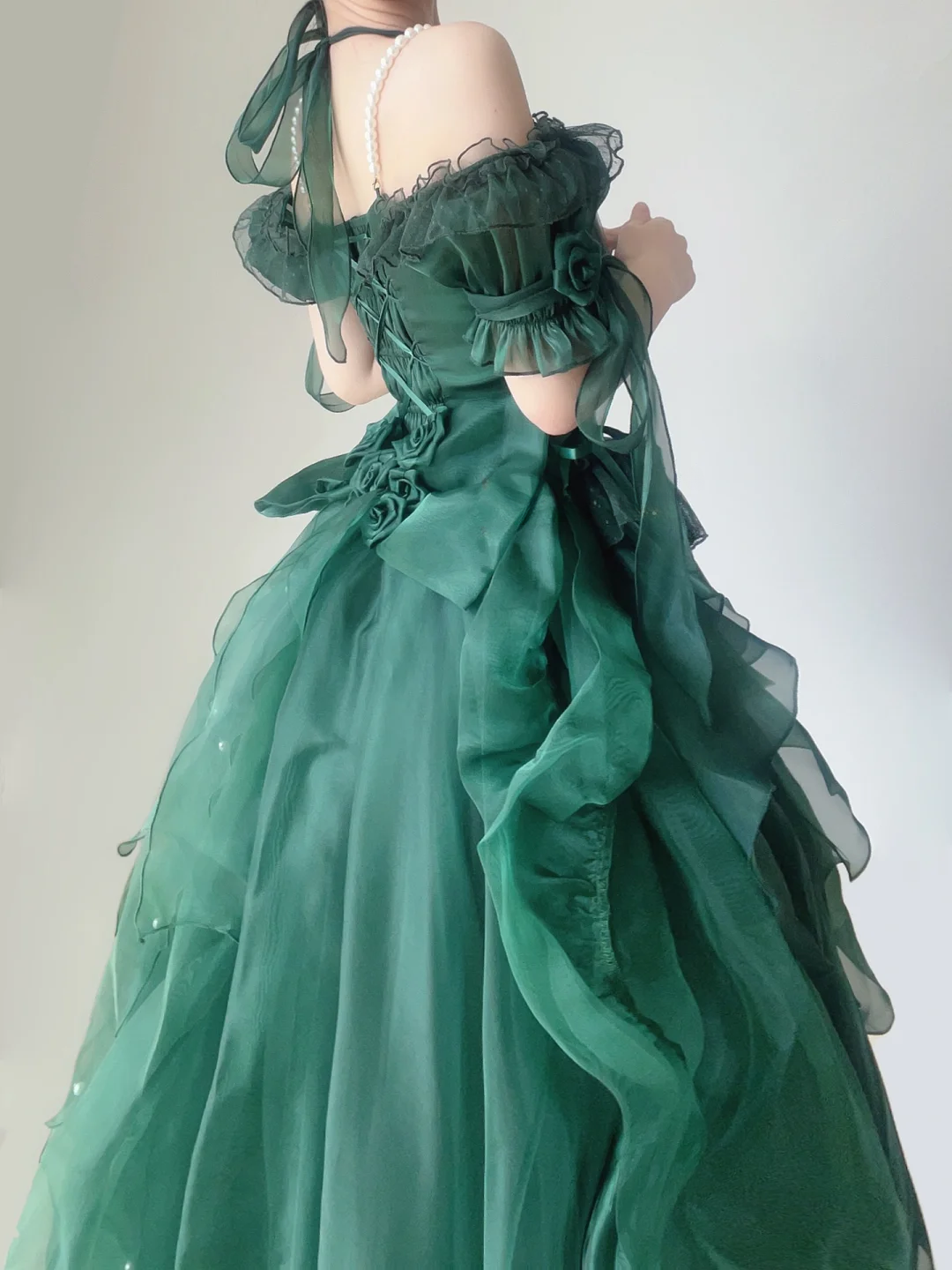 Green Off Shoulder A-Line Chiffon Long Party Dress Pretty Birthday Outfits, DP5380