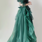 Green Off Shoulder A-Line Chiffon Long Party Dress Pretty Birthday Outfits, DP5380