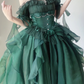 Green Off Shoulder A-Line Chiffon Long Party Dress Pretty Birthday Outfits, DP5380