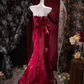 Vintage Red Strapless Mermaid Evening Gown 3D Rose Floral Appliques Prom Dress DP8338