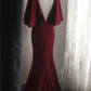 Glamorous Burgundy Mermaid Evening Gown Cape Sleeves V-Neck Formal  Prom Dress DP7661