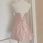 Vintage 3D Flowers Strapless A-Line Lace-up Satin Homecoming Dress Party Dress Short Cocktail Dress DP6808