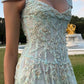 Glamorous Dusty Blue Embroidered Lace Prom Dress Tulle Beaded Evening Gown DP7914