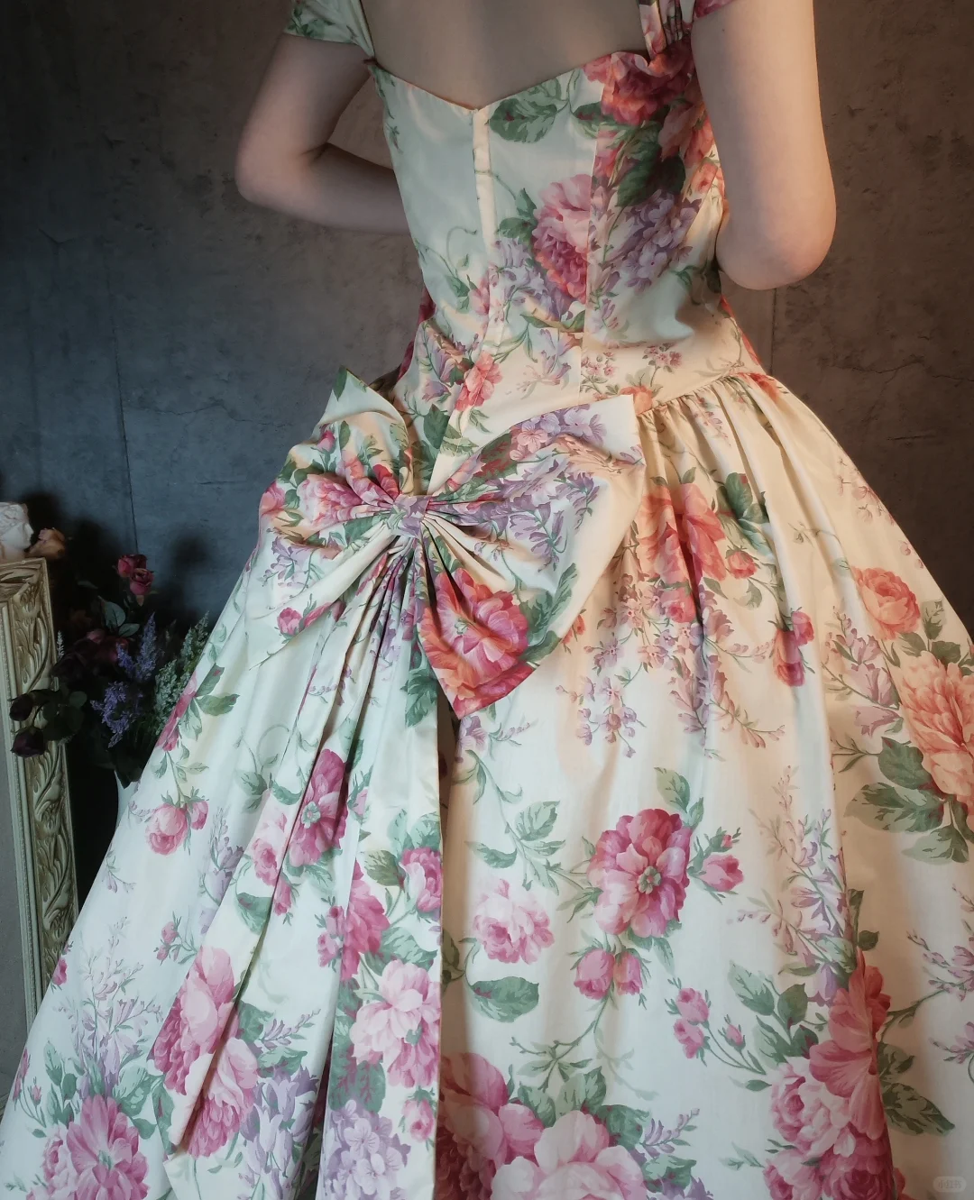 Vintage Sweetheart Floral Design Romantic Short-sleeved Evening Dress Prom Dress  DP6057