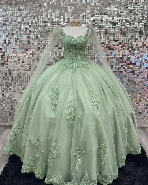 Sage Green Appliques Quinceanera Dress Sweet 16 Birthday Party Ball Go