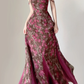 Fuchsia Spaghetti Straps Mermaid Floral Long Party Dress Pretty Summer Dress, DP5381