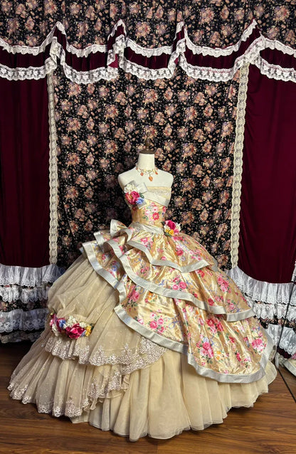 Retro-trägerloses Satin Sweet 16 Quinceanera A-Linie Stufen-Abendkleid Ballkleid DP6295