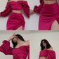 Fuchsia 2 Pieces Satin Long Party Dress Birthday Outfits, DP2850