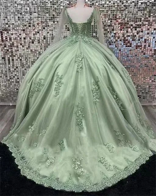 Sage Green Appliques Quinceanera Dress Sweet 16 Birthday Party Ball Gown, DP3634