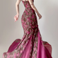 Fuchsia Spaghetti Straps Mermaid Floral Long Party Dress Pretty Summer Dress, DP5381