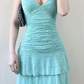 Blue Halter V Neck Shiny Vintage Short Party Dress, DP2515