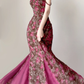 Fuchsia Spaghetti Straps Mermaid Floral Long Party Dress Pretty Summer Dress, DP5381