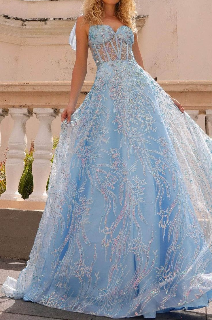 Elegant Pink Sparkle Sequin Lace Ball Gown Sweetheart A-Line Prom Dress Tie Straps Evening Gown DP8190
