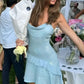 Vintage Light Blue Sequin Cowl Neck Spaghetti Strap Ruffle Ruched Homecoming Dress DP8679