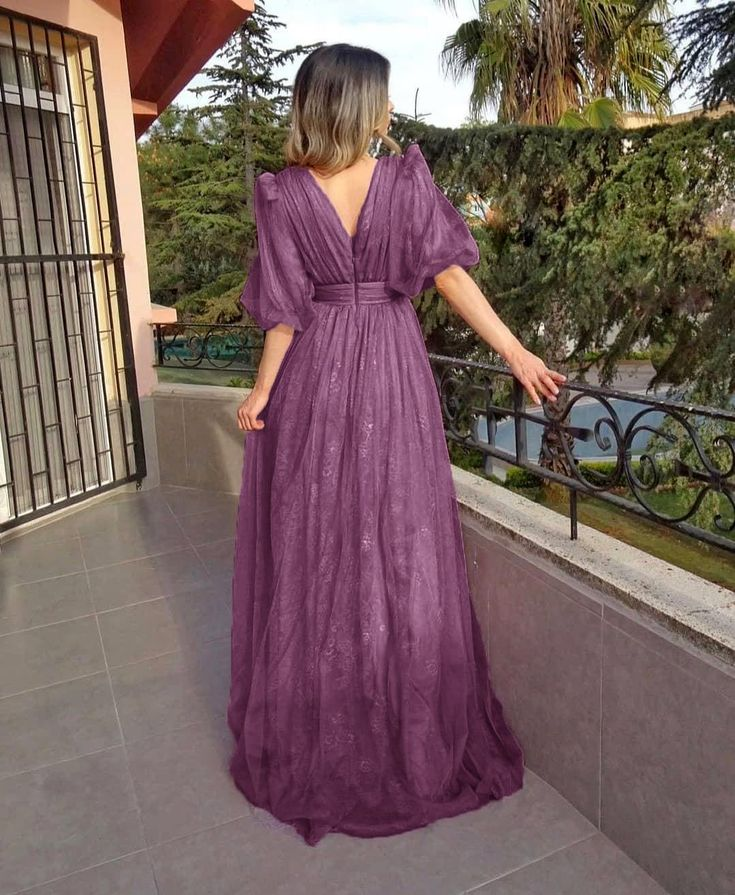 Sexy V-Neck Puffy High Waist Half Sleeve Long Prom Party Dress,DP0175