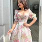 Floral Sweetheart A-Line Half Sleeves Chiffon Long Party Dress,DP1899