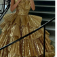 Stylish Golden Tiered Ball Gown Long Evening Party Dress,DP303