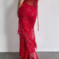 Red Spaghetti Straps Lace Beading Gorgeous Mermaid Evening Dress, DP2260