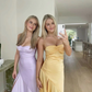 Lilac Straps Satin Cute Long Party Dress with Slit, DP2275