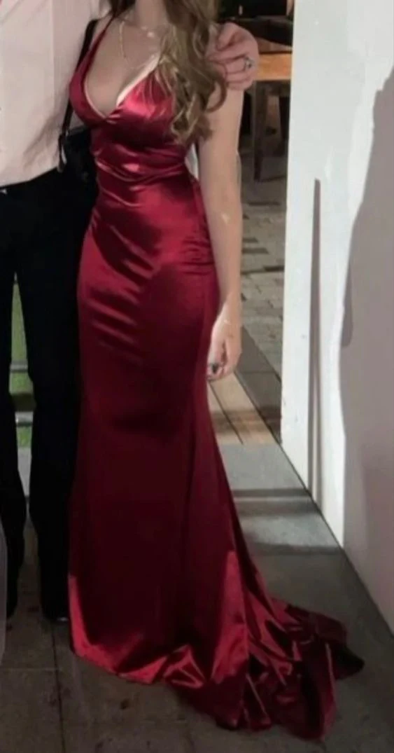 Burgundy V Neck Mermaid Long Prom Dress Birthday Dress, DP3172