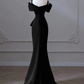 Black Off Shoulder Straps Mermaid Long Prom Dress Evening Gown, DP3607