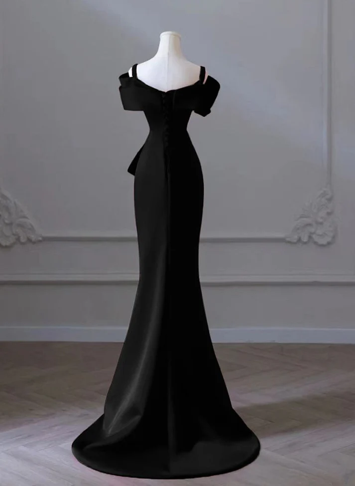 Black Off Shoulder Straps Mermaid Long Prom Dress Evening Gown, DP3607