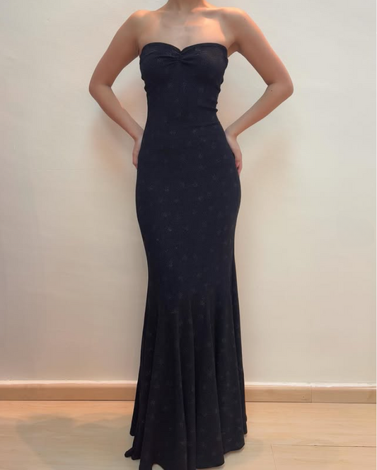 Elegant Black Strapless Mermaid Vintage Long Prom Dress Evening Party Dress, DP5395
