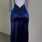 Royal Blue Straps Backless Satin Long Party Dress Evening Dress, DP2785