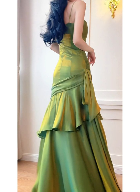 Green Sweetheart Spaghetti Straps Long Prom Dress Evening Dress, DP2931